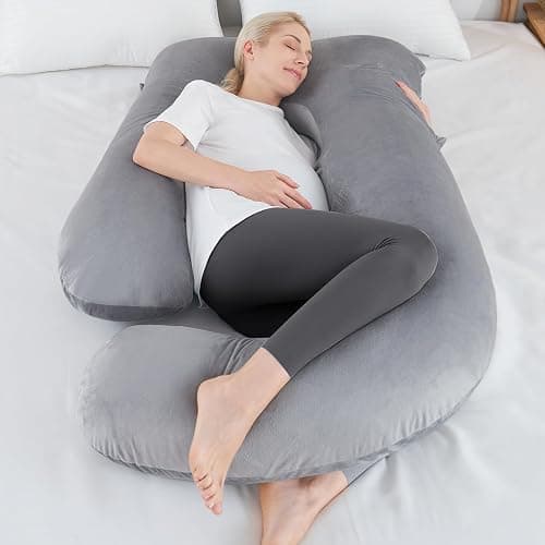 SASTTIE Pregnancy Pillow for Sleeping, U Shaped Body Pillow Side Sleeper Pregnancy Must Haves, Maternity Pillow for Pregnant Women, 57'' Full Pregnant Pillow with Removable Velvet Cover, Grey thumbnail 2