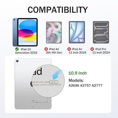 Maledan Case for iPad A16 11th/10th Generation (2025 11 Inch/2022 10.9 Inch), Slim Lightweight Translucent PC Back Stand Shockproof Protective Cover for iPad 10 11, Auto Sleep/Wake, Light Blue thumbnail 2