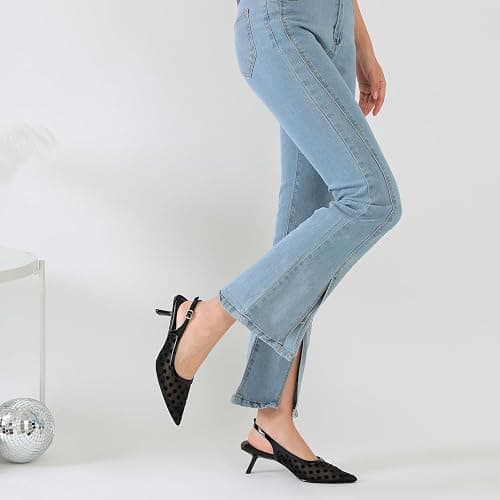 Mostrin Kitten Heels for Women Pointed Toe Pumps Patent Leather Low Heel Slingback Heels with Buckle Dress Shoes for Dating Party Working thumbnail 6