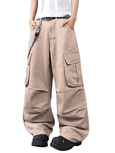 DFGIGT Mens Denim Baggy Pants with Cargo Pockets Mid Weight Casual Streetwear Wide Leg Jeans Hip Hop Skater Trousers - Image 1