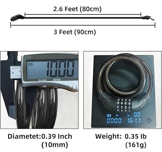 Revelook 4 Digit 3 Feet Long Bike Lock Cable Combination, Resettable Anti Theft Bicycle Lock for Electric Scooter thumbnail 3