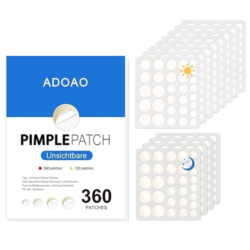 360 Stück Pickel Patch Hydrokolloid Acne Pimple Patches Anti-Akne Patch Unsichtbare für Tag & Nacht mit Teebaumöl, Salicylsäure,Centella Asiatica|4 Größen 8 mm,10 mm,12 mm,14 mm - Image 1
