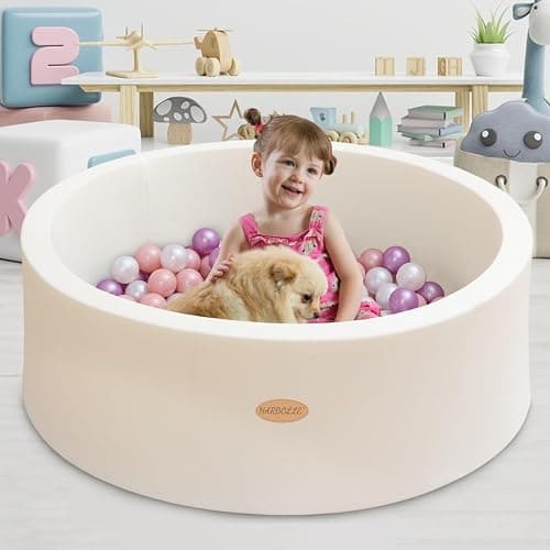 HARBOLLE Baby Ball Pit 35.4" Soft Round Memory Foam Ball Pits NOT Included Balls Indoor Outdoor Playpen for Babies Toddlers Kids Great Gift for Girls Boys, White - White - 35.4" thumbnail 2