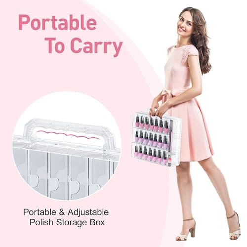 Beloving 2pcs Nail Polish Organizer, Portable 48 Bottles Clear Nail Polish Holder with Adjustable Divider, Gel Nail Polish Storage Double Side Nail Polish Organizer Case for Nail Tech thumbnail 5