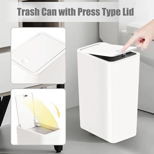 TIPGO Bathroom Trash Can with Lid, 10 Liter/ 2.6 Gallon Slim Garbage Can, Small Trash Bin Waste Basket with Pop-Up Lid for Kitchen, Bedroom, Living Room, Office (White) thumbnail 5