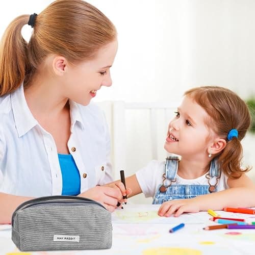OFFCUP Federmäppchen Mädchen Mäppchen Cord-Stoff, Pencil Case Teenager Stiftetasche Tragbare Schreibwaren Tasche, Federtaschen Schlampermäppchen mit Reißverschluss, Federmappe für Schule, Büro - Grau thumbnail 8