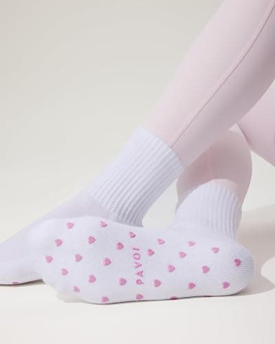 PAVOI ACTIVE Pilates Socks with Grips for Women - One Size Non Slip Quarter-Crew Grip Socks for Yoga, Barre - Bamboo Blend thumbnail 2