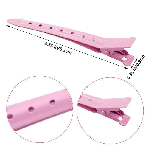 24 Packs Duck Bill Clips, Bantoye 3.35 Inches Rustproof Metal Alligator Curl Clips with Holes for Hair Styling, Hair Coloring, Pink thumbnail 2