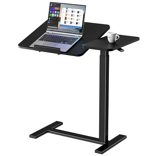 Sweetcrispy Small Standing Desk Rolling Table Adjustable Height, Laptop Mobile Stand with Wheels, Portable Computer Workstation with Tiltable Desktop for Teacher Classroom Home Office, Black - Image 1