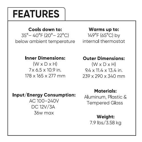 Cooluli 10L Mini Fridge for Bedroom - Car, Office Desk & College Dorm Room 12v Portable Cooler Warmer Food, Drinks, Skincare, Beauty Makeup AC/DC Small Refrigerator with Glass Front, 110 Volts, White thumbnail 5