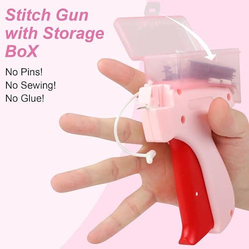 Rudnia Stitch Gun for Clothes, Tagging Gun for Clothing, Stitchy Micro Stitch Gun with Case, Includes 5 Needles, 500 Black & 500 White Micro Fasteners, 100 Silicone Stickers (Pink) thumbnail 2