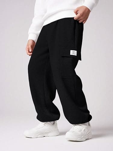 RoseSeek Boy's Wide Leg Cargo Pants Baggy Sweatpants Casual Sports Joggers Big Kids Long Trousers with Pockets thumbnail 3