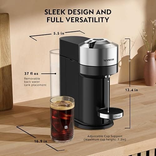 Nespresso Vertuo Next Deluxe Coffee and Espresso Machine by De'Longhi, Chrome thumbnail 7