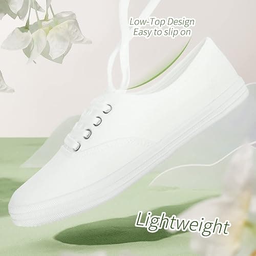 TUOPIN Womens White Canvas Sneakers Low Top Lace-up Canvas Shoes Lightweight Casual Tennis Shoes thumbnail 2