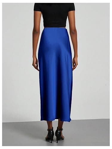 SHENHE Women's Satin Maxi Skirts High Waisted A Line Long Skirts Elegant Office Skirts thumbnail 3