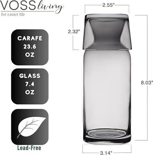 VOSS Living - Bedside Water Carafe and Glass Set, 23.6 Oz - Infused Pitcher for Nightstand, Mouthwash Decanter Bottle(Ivory Black) thumbnail 3
