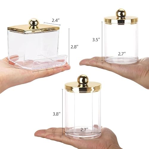 Tbestmax 3 Pack Qtips Dispenser - Bathroom Organizers and Storage Containers, Plastic Apothecary Jars with Gold Lids for Cotton Ball Swab Round Pads, Floss - Gold thumbnail 3