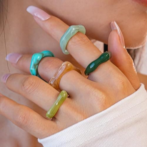 ZMJK 5Pcs Acrylic Irregular Chunky Rings for Women Colorful Resin Wave Stackable Knuckle Ring Set Fashion Plastic Statement Jewelry thumbnail 2
