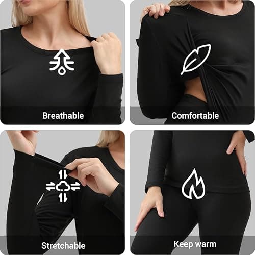 PISIQI Thermal Underwear Women Ultra-Soft Long Johns Set with Fleece Lined Base Layer Skiing Winter Warm Top & Bottom thumbnail 4