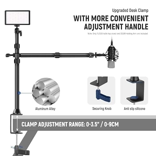 NEEWER TL253A+DS001 Table Camera Tripod with 2 Telescopic Arms, Phone Holder, Ball Heads, Screw Adapter, Table Light Stand for Camera, Mobile Phone, Webcam, Ring Light thumbnail 8