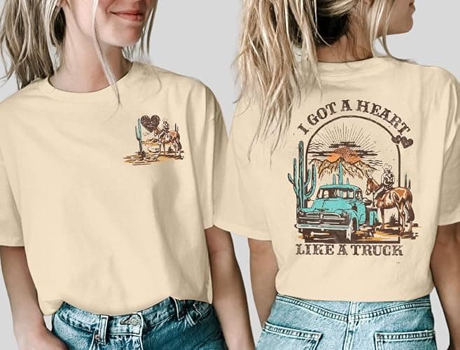 I Got A Heart Like A Truck T Shirt Women Country Music Shirts Nashville Concert Outfit Western Sunset Cowgirl Tops thumbnail 2