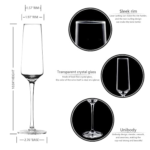 BACLIFE Champagne Flutes - Hand Blown Elegant Champagne Glasses Set of 6 - Unique Gift for Mother's Day, Birthday, Wedding - Ideal for Wine Tasting, Daily Use - 7.5 oz, Clear thumbnail 3