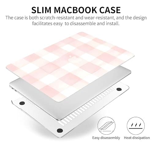 Seorsok Compatible with MacBook Air 13 Inch Case 2022 2021 2020-2018 Release A1932 A2179 M1 A2337,Cute Pink Retro Checkered Aesthetic Plastic Hard Case with Transparent Keyboard Cover,Pink Checkered thumbnail 5