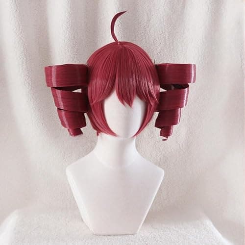 TETO VVRPWASSLY Anime Cosplay Wig Anti-Gravity Twin Tails Synthetic Wig Comic Convention Costume Hair for Halloween Party (Dark Red) thumbnail 3