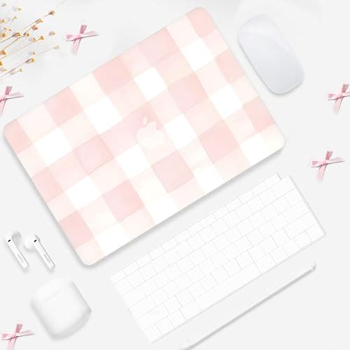 Seorsok Compatible with MacBook Air 13 Inch Case 2022 2021 2020-2018 Release A1932 A2179 M1 A2337,Cute Pink Retro Checkered Aesthetic Plastic Hard Case with Transparent Keyboard Cover,Pink Checkered thumbnail 2