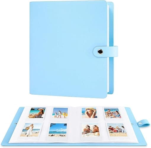 Ruibytree Fotoalbum für Instax Mini & Polaroid Sofortbilder, 320 Fotos,Blau | PU-Ledereinband, Seiteneinschub, Säurefreie Seiten, Taschengröße 54 × 86 mm, Für Kodak 2×3 Zoll Fotos, Große Kapazität - Image 1