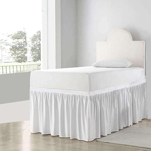 Dorm Bed Skirt Twin XL - Ruffled 36" Drop, 100% Microfiber, White Solid - Dorm Room Essentials and Décor - Twin XL - 36" Drop - White Solid thumbnail 2