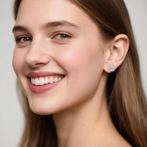 Trifasorie Stud Earrings for Women, 925 Sterling Silver with Birthstone, Anniversary Birthday Jewelry Gift for Wife Mother Girlfriend Tear Drop Earjacket Stud thumbnail 6