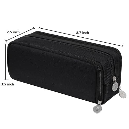 Chelory Large Capacity Pencil Case Big Pencil Bag Pouch 3 Compartment Pen Cases for Office Organizer High Storage Makeup Bag Men Women Adults, Black thumbnail 5