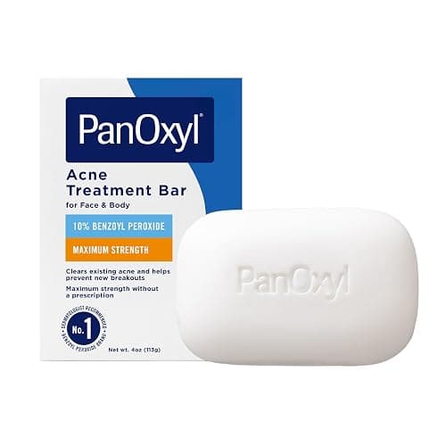 PanOxyl Acne Treatment Bar with 10% Benzoyl Peroxide, Maximum Strength Bar Soap for Face, Chest and Back, Benzoyl Peroxide Soap Body Wash, Vegan, For Acne Prone Skin, 4 oz - Image 1