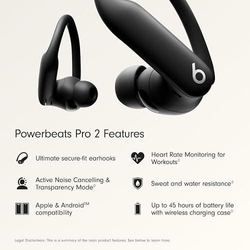 Beats Powerbeats Pro 2 - Wireless Noise Cancelling Workout Earbuds with Secure- Fit Earhooks, Up to 45-Hour Battery with Charging Case, Sweat & Water Resistant, Heart Rate Monitoring - Jet Black thumbnail 2