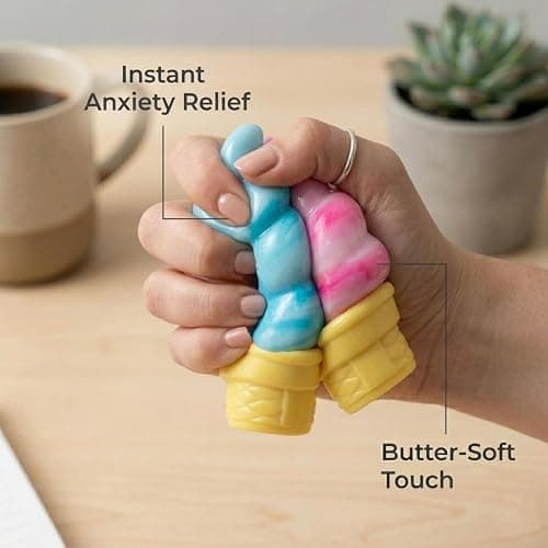 Ice Cream Squeeze Squishy, Ice Cream Cone Squishy, Slow Rise Sensory Fidget Toy, Stuffers Party Favors Summer Sensory Stress Relief (Blue) thumbnail 3
