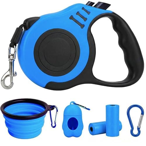 PETIMP Retractable Dog Leash Lightweight 16FT Leash Claw Print, with Folding Bowl,Dispenser,Rubbish Bags, for Small Medium Dogs(Blue) - Image 1