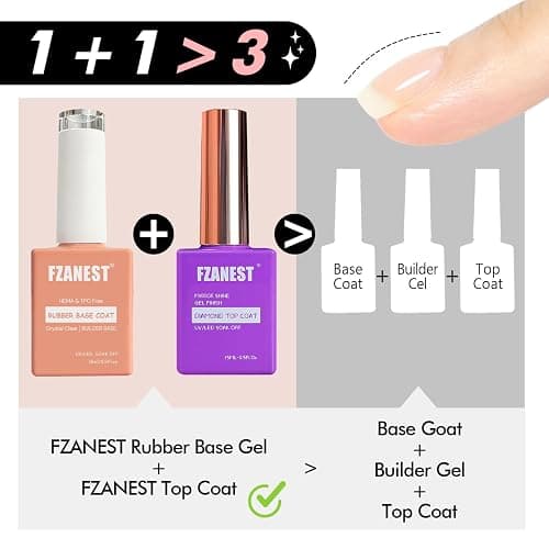 FZANEST Hema Tpo-Free Rubber Builder Gel Base Coat and Diamond Top Coat Gel Nail Polish Set Long Lasting Ultra Shine Top and Base for Nail Strengthener Extension Protection Repair Building Aprex thumbnail 2