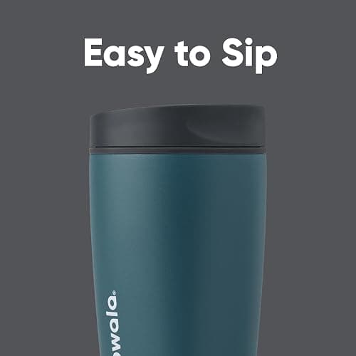 Owala SmoothSip Slider Insulated Stainless Steel Coffee Tumbler, Reusable Iced Coffee Cup, Hot Coffee Travel Mug, BPA Free 12 oz, Grey/Blue (High Dive) thumbnail 2