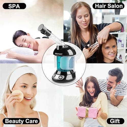 Facial Steamer - DENFANY Nano Ionic Face Steamer with Extendable 360° Rotating Arm - Portable Facial Steamer for Personal Care at Home or Salo （Black） thumbnail 6