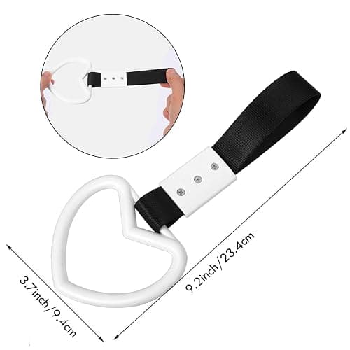 2 Pieces Rings Heart Shaped Car Handle Straps Drift Charm Rear Bumper Warning Ring Decor Subway Bus Broken Heart Handle for Car Interior(White) thumbnail 2