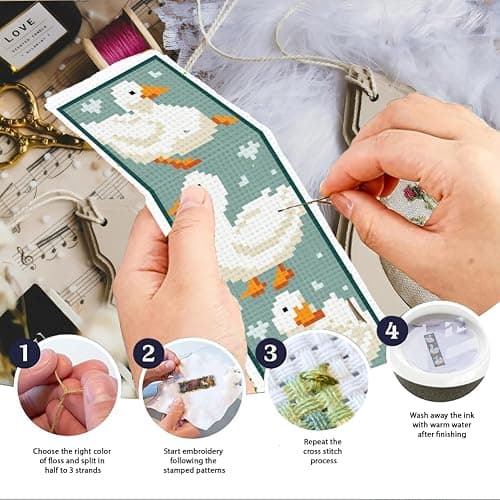 INFUNLY 6PCS Duck Cross Stitch Bookmark Kit for Beginners 2.99''×8.54'' Duckling Stamped Embroidery Bookmark Kits with Words Animals Needlepoint Bookmark Kit with Instruction for Book Lovers Readers thumbnail 4