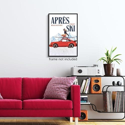 Venphude Apres Ski Canvas Wall Art, Trendy Magazine Cover Poster, Vintage Winter Snow Mountain Picture, Funky Ski Girl and Car Print, Fashion Skiing Art for Ski Lodge Party Wall Decor 8x12in Unframed thumbnail 4