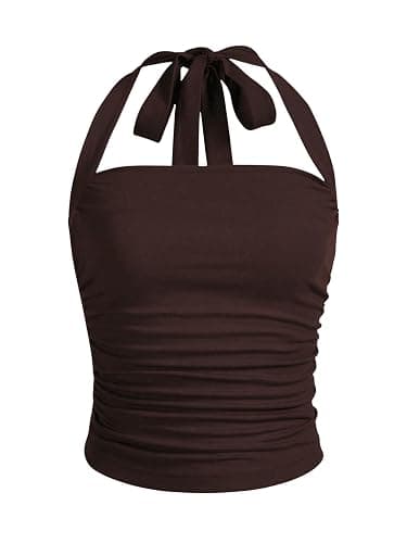 SOLY HUX Women's Ruched Halter Y2K Crop Tops Tie Back Sleeveless Slim Fit Cami Tops - Image 1