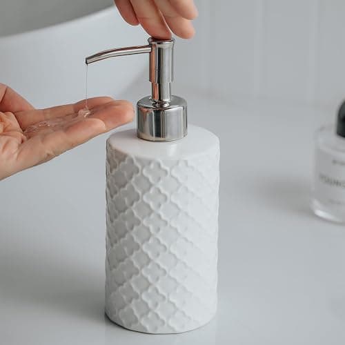 Ceramic Soap Dispenser with Pump, Hand and Liquid Soap Dispenser Rust Proof, for Bathroom and Kitchen, White thumbnail 4