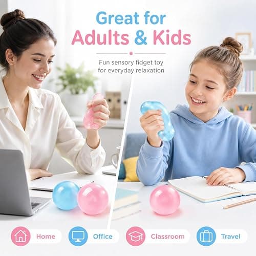 2 Pcs Coconut Oil Squishy Stress Balls, Non-Sticky Slow Rising Squeeze Ball, Shapeable Stress Relief Balls, Portable Desk Fidget Toys for Relaxation & Focus for Adults (Blue and Pink) thumbnail 7