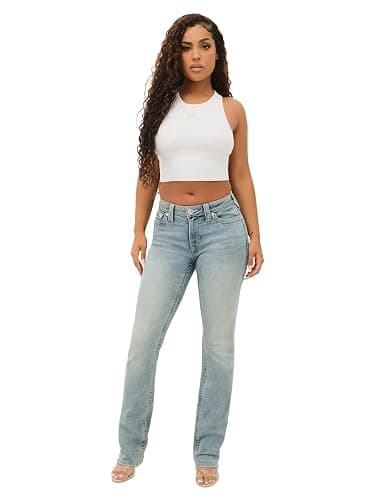 True Religion Women's Billie Mid Rise Straight Stretch Single Needle Stitching Jeans Pant - Image 1