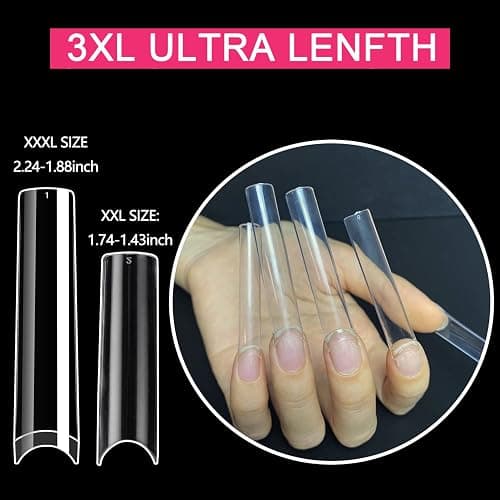 No C Curve 3XL Long Square Nail Tips for Acrylic Nails Professional, SWETIDY 360PCS Clear Straight Flattened Half Cover False Nails Tips with Case for Nail Salons and Home DIY, 12 Sizes thumbnail 4