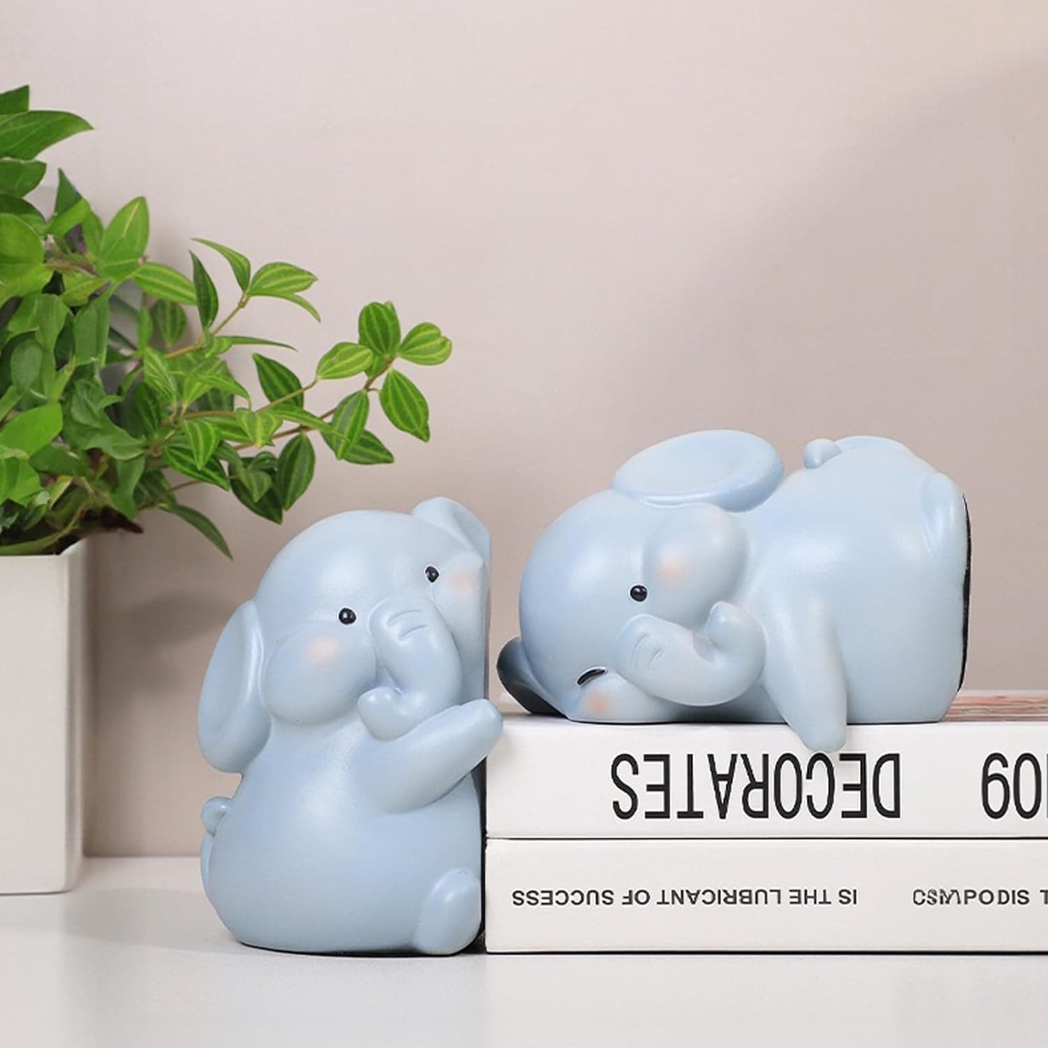 Hug Bookends to Hold Books, Cute Book Ends Decorative Bookends for Shelves, Creative Resin Book Holders for Shelf Desk Home Office Decoration (Elephant) thumbnail 2