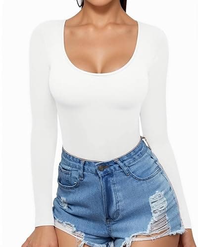 MANGOPOP Womens Scoop Neck Short Sleeve Long Sleeve Slim Fit T Shirt Tunic Tops Tee - Image 1